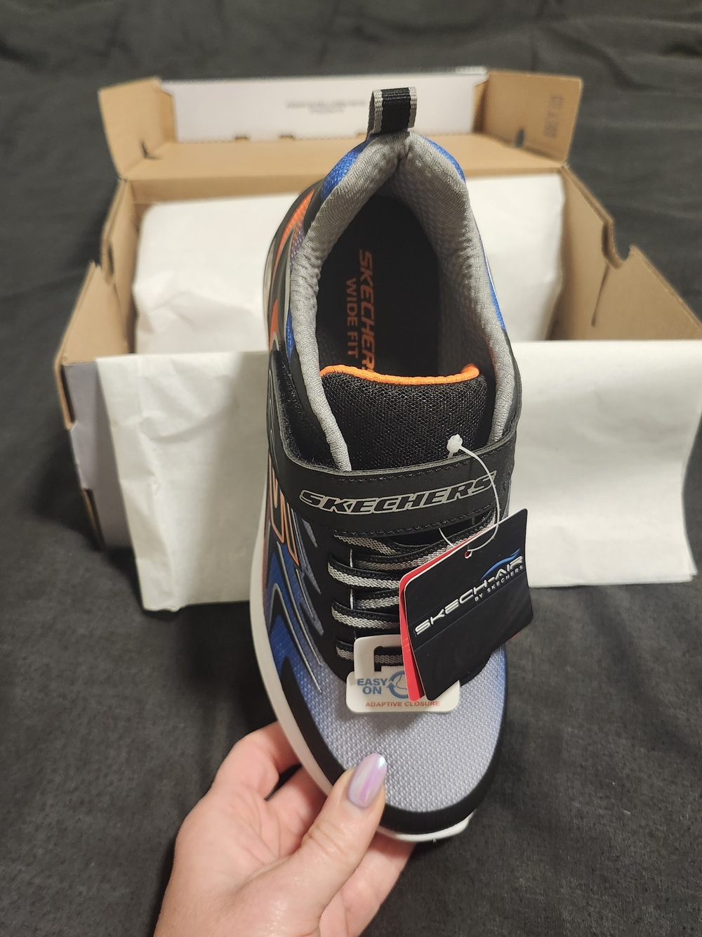 Skechers Boys Black Blue Athletic Sneaker with Orange Accents